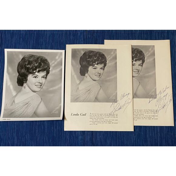 Vtg 1965 Linda Gail Lewis B/W Press Photo & Signed Lot Shindig Autograph 15B